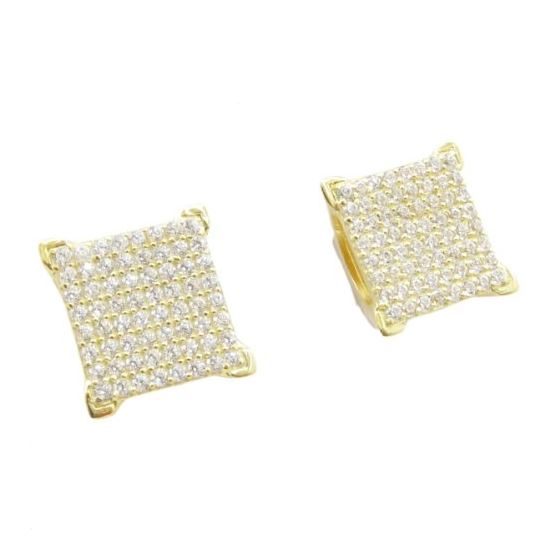 Mens .925 sterling silver Yellow 8 row square earring MLCZ31 5mm thick and 10mm wide Size 1