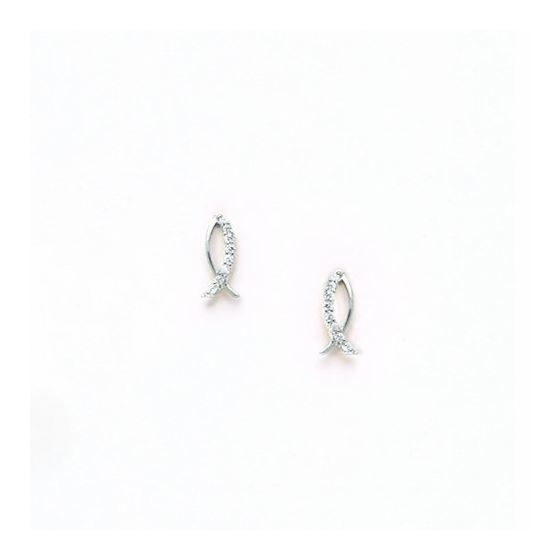 14K White Gold star oval drop shap with cz earrings screw back Size: Actual Image