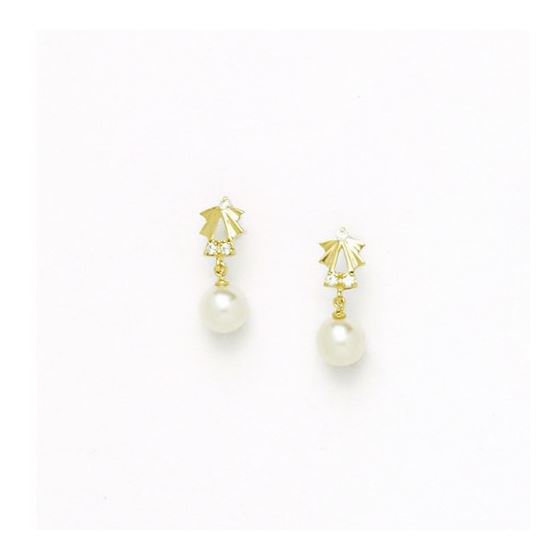 14K Yellow Gold genuine pearl and cz earrings screw back Size: Actual Image