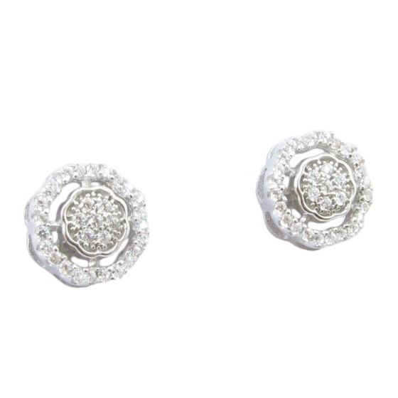 Womens .925 sterling silver White flower earring 2 MLCZ26 4mm thick and 8mm wide Size 1