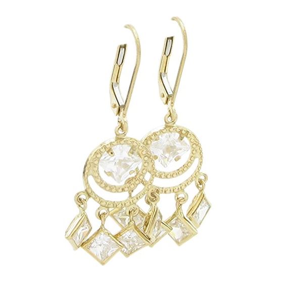 Womens 10k Yellow gold White cz chandelier earring ELMI23 1