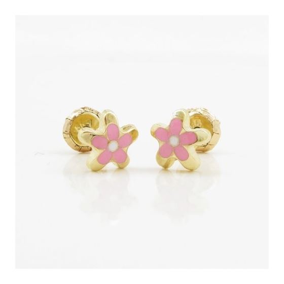 14K Yellow gold Flower stud earrings for Children/Kids web11 3