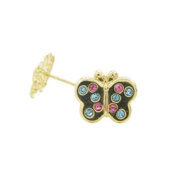 14K Yellow gold Thin butterfly cz stud earrings for Children/Kids web415 1