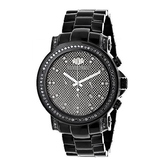 Mens Raptor Edition Black Genuine Diamond Watch 3ct Luxurman Oversized 1