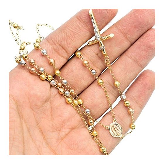 14K 3 TONE Gold HOLLOW ROSARY Chain - 30 Inches Long 4MM Wide 3