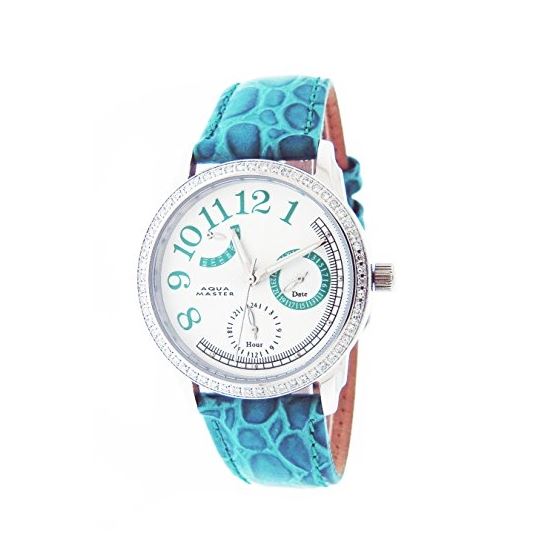 Aqua Master Lady Round Style 0.50ct Diamonds White Face Geen Band 1