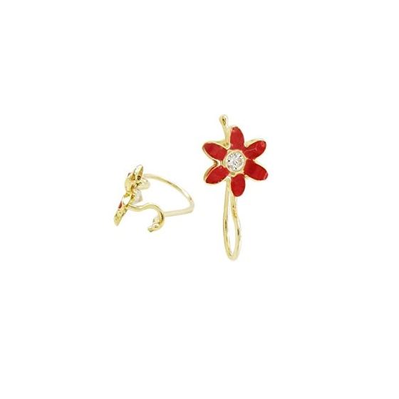 14K Yellow gold Flower cz hoop earrings for Children/Kids web36 1