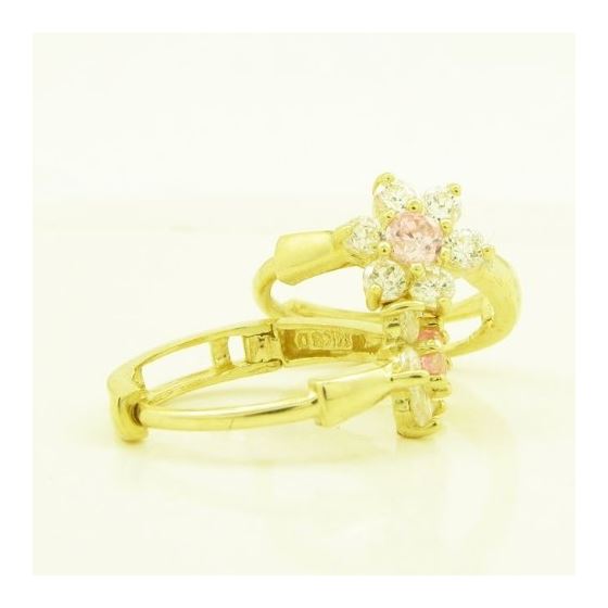 14K Yellow gold Flower cz hoop earrings for Children/Kids web263 3