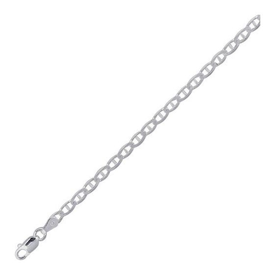 Silver with Rhodium Finish 4.5mm wide Diamond Cut Flat Mariner Chain with Lobster Clasp