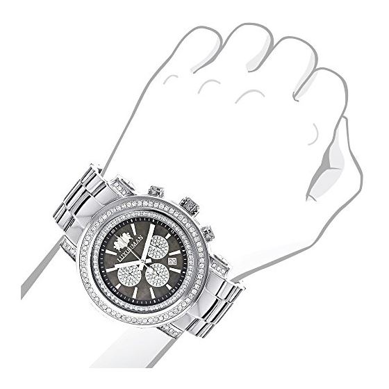 Luxurman Big Genuine Diamond Watch for Men 2.5ct Black MOP Escalade Chronograph 3