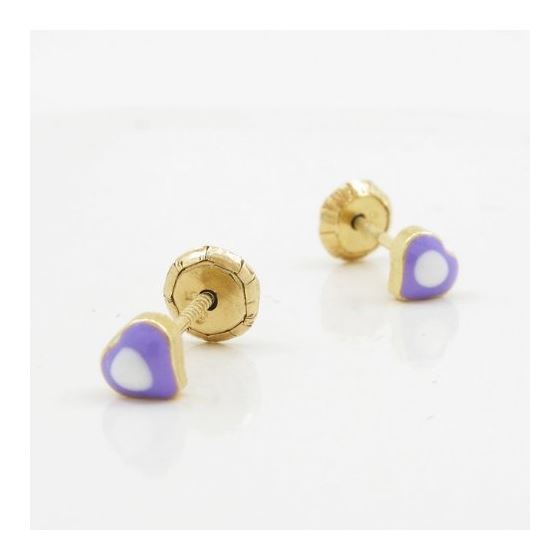 14K Yellow gold Simple heart stud earrings for Children/Kids web141 3