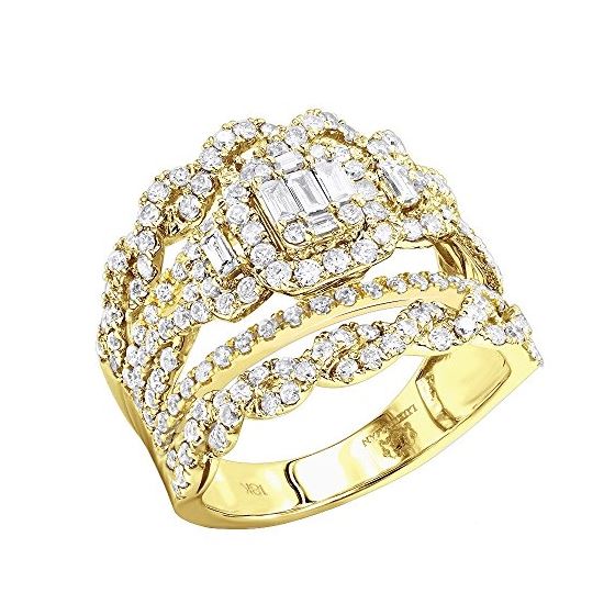 Unique 18K Gold Round And Baguette Diamond Band En