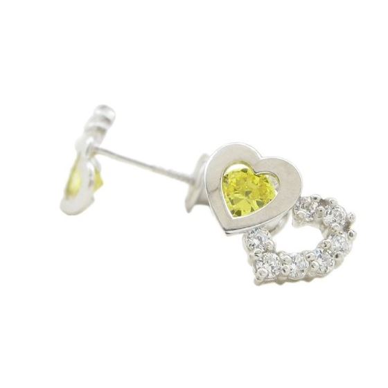 14K White gold Dual heart cz stud earrings for Children/Kids web288 1