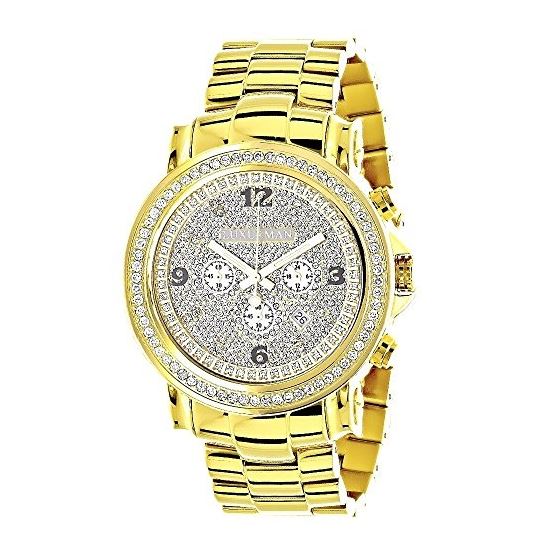 Mens Large Iced Out Diamond Bezel Watch 18K Yellow