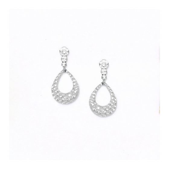 14K White Gold star oval drop shap with cz earrings screw back Size: Actual Image