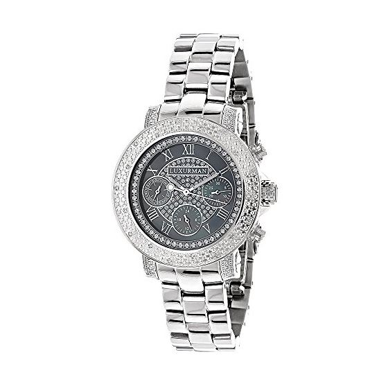 Ladies Montana Real Diamond Watch by Luxurman 0.3ct Black Mother Of Pearl 1