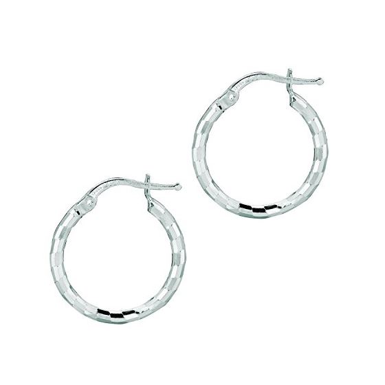 Ladies White Rhodium Silver Shiny Hoop Earring AGE502