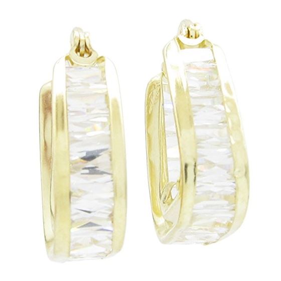 Womens 10k Yellow gold White cz hoop earring ELMI17 1