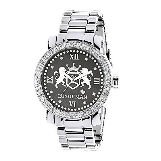 Mens Large Designer Luxurman Phantom Watch Genuine Diamonds 0.12ct Black MOP 1