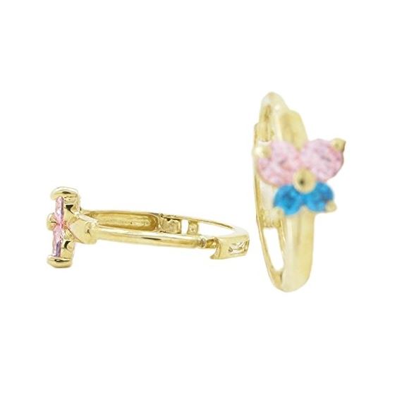 14K Yellow gold Butterfly cz hoop earrings for Children/Kids web323 1