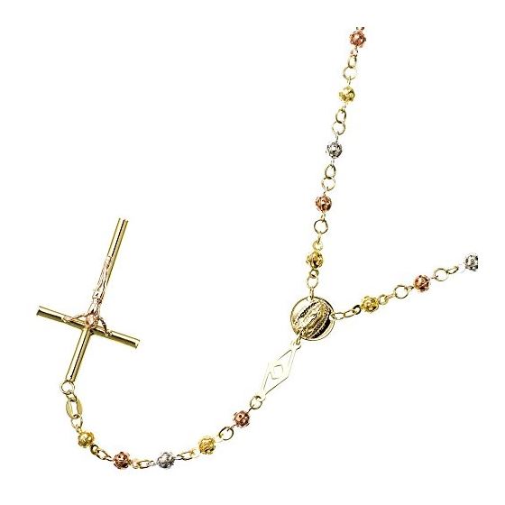 10K 3 TONE Gold HOLLOW ROSARY Chain - 28 Inches Long 4.1MM Wide 1