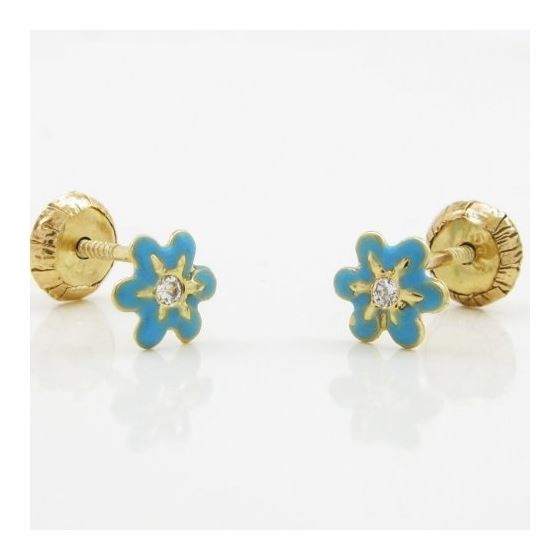 14K Yellow gold Flower cz stud earrings for Children/Kids web26 3