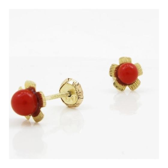 14K Yellow gold Flower pearl stud earrings for Children/Kids web211 3