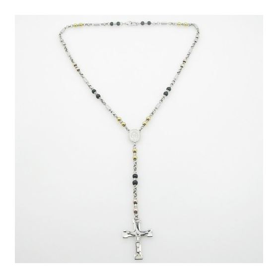 "Stainless Steel Rosary Necklace with Cross R136 ball 6 mm