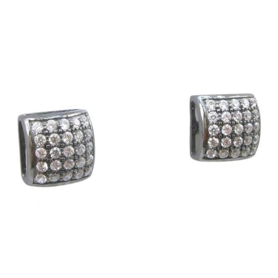 Mens .925 sterling silver Black and white 5 row square earring MLCZ85 5mm thick and 7mm wide Size 1