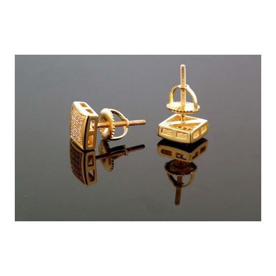 .925 Sterling Silver Yellow Square White Crystal Micro Pave Unisex Mens Stud Earrings 3