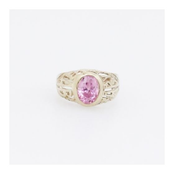 10k Yellow Gold Syntetic pink gemstone ring ajjr65 Size: 2.25 3