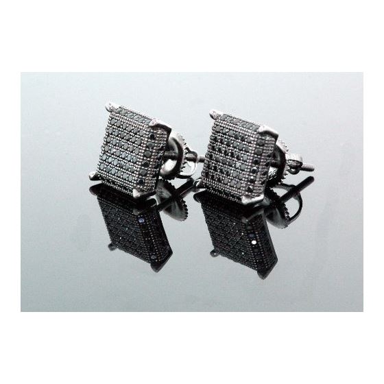 .925 Sterling Silver Black Square Black Onyx Crystal Micro Pave Unisex Mens Stud Earrings 10mm 1