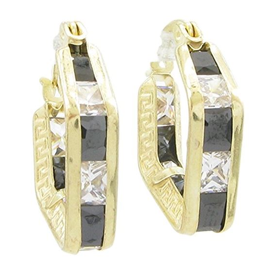 Womens 10k Yellow gold Black white cz square hoop earring ELMI15 1