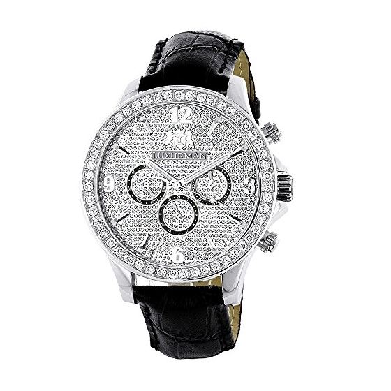 "Luxurman Watches Mens Diamond Watch 3ct Genuine Diamonds