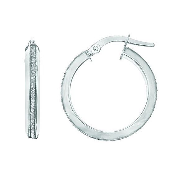 14K White Gold 2.95x15mm wide Shiny Round Hoop Earring