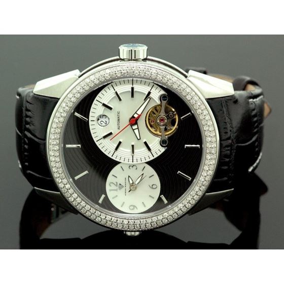 Aqua Master Diamond Automatic Black Mens Watch 1.75 ct w-317a 1