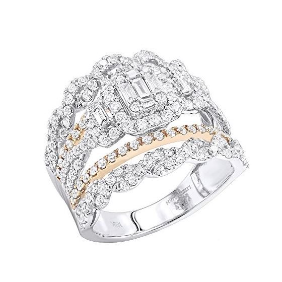 Unique 18K Gold Round And Baguette Diamond Band En