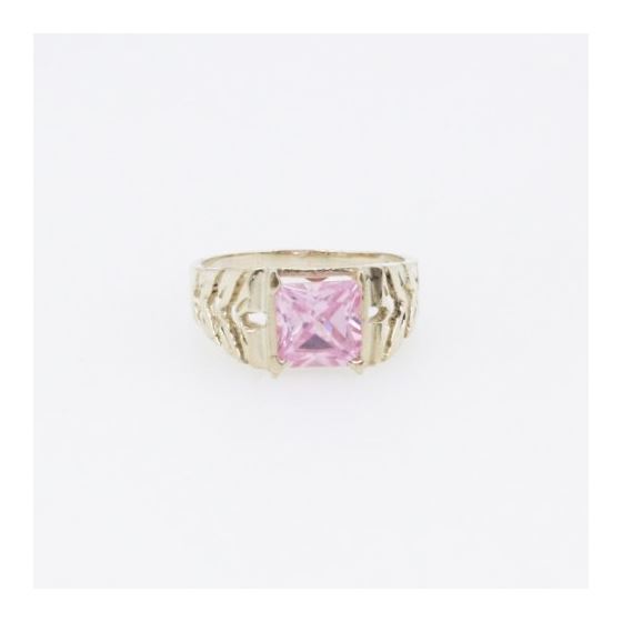 10k Yellow Gold Syntetic pink gemstone ring ajjr27 Size: 2 3