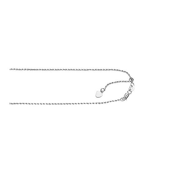 10K 22 inch long White Gold 1.0mm wide Diamond Cut Adjustable Rope Chain with Lobster Clasp FJ-1AWRO