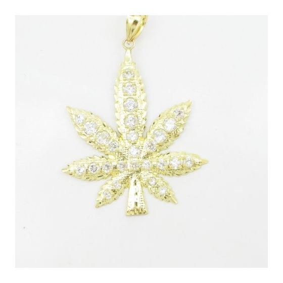 Mens 10k Yellow gold White gemstone marijuana leaf charm EGP66 IJAMEGP66 3