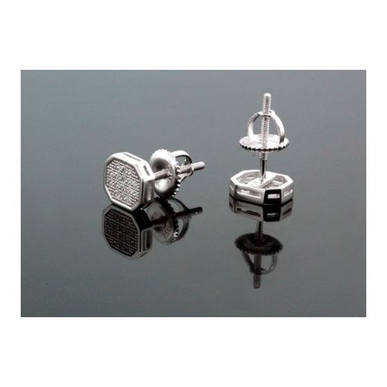 .925 Sterling Silver White Octagon White Crystal Micro Pave Unisex Mens Stud Earrings 3