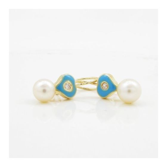 14K Yellow gold Heart and pearl hoop earrings for Children/Kids web50 3