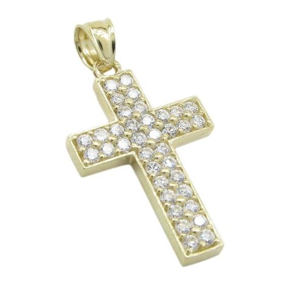 Mens 10k Yellow gold 2 row gold cross cz pendant GCHA28 1