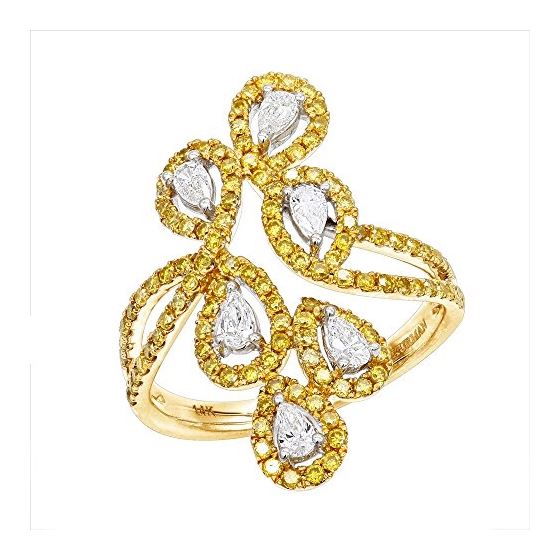 Designer Women 14K White Yellow Pear Round 1.1 Ctw