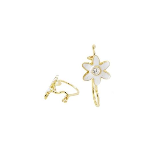 14K Yellow gold Flower cz hoop earrings for Children/Kids web40 1