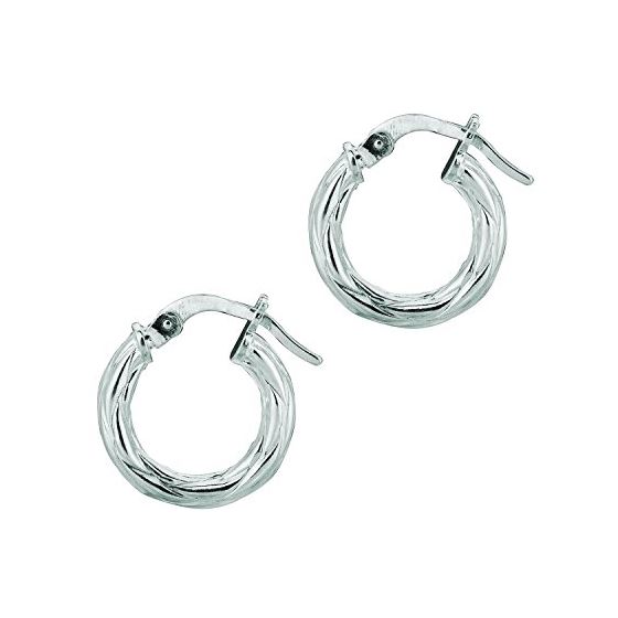 Ladies White Rhodium Silver Twisted Hoop Earring AGE506