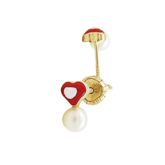 14K Yellow gold Heart pearl stud earrings for Children/Kids web150 1