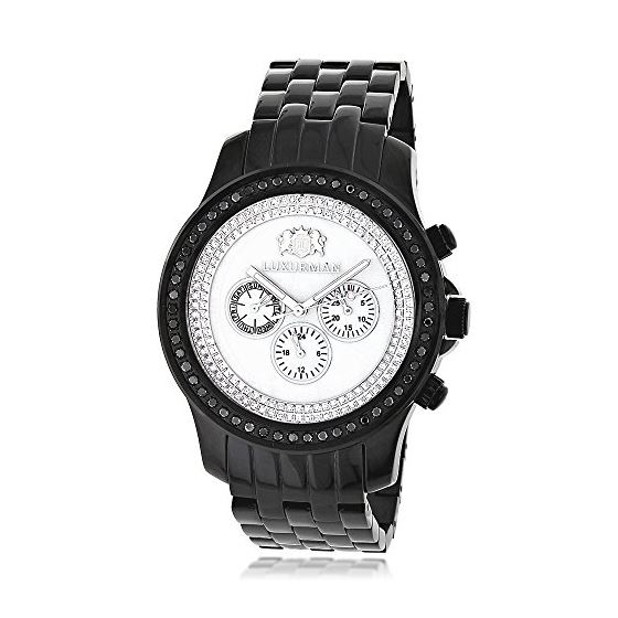 Black Genuine Diamond Watches: Luxurman Phantom Heavy Mens Watch 2.25ct 1