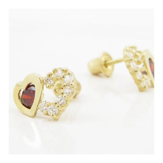 14K Yellow gold Dual heart cz stud earrings for Children/Kids web285 3
