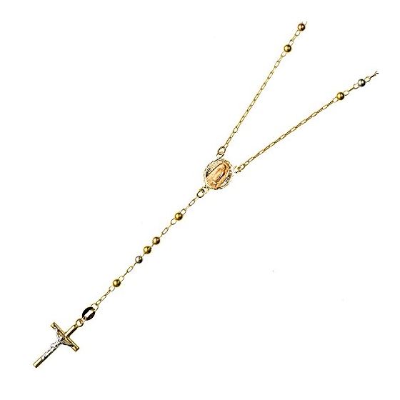 14K 2TONE Gold HOLLOW ROSARY Chain - 28 Inches Long 2.9MM Wide 1